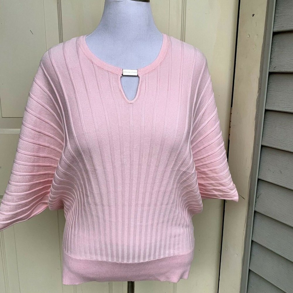 NWT Adrienne Vittadini pink striped texture rayon blend sweater size L